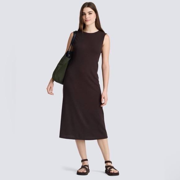 Unbound Merino Dresses & Skirts - Unbound Merino Women's Rib Knit Merino Sleeveless Dress Size Small In Espresso